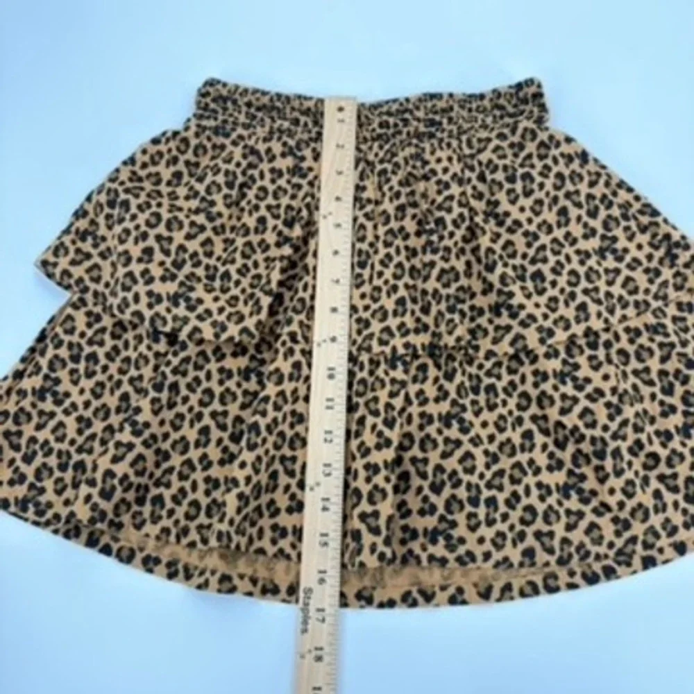 Old Navy Girls Leopard Print Tiered Mini Skirt Smocked Waist Brown Black L 10-12